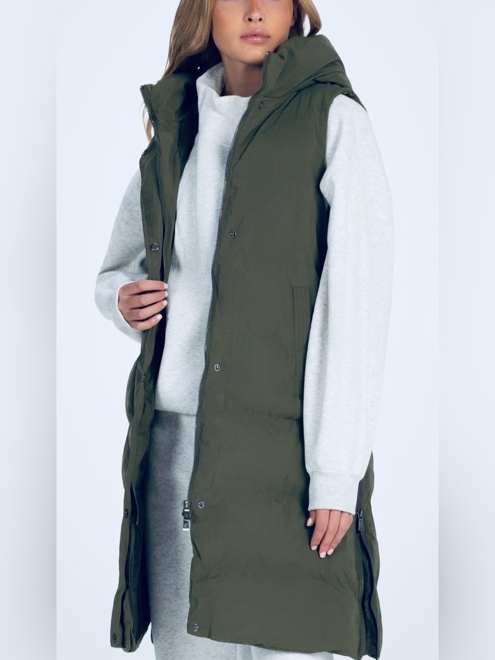 Kyodan Explorer Long Puffer Vest in Sage Green. Size L